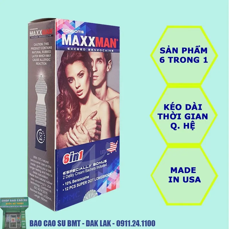 Bao cao su maxxmen 6 in 1, kéo dài thời gian, gân gai, tại shop BMT